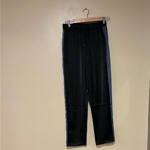 Gracia Black Blue Side Strip Satin Pull On Drawstring Pants Size Médium